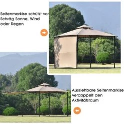 JN.SONGS Tonnelle De Jardin Avec écran Latéral Tente Pavillon Revêtement Hydrofuge 180 G/m² Pour Patio Jardins 3x3x2.68 M Brun Clair -Pergola Soldes 63780382 4