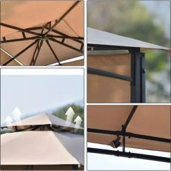 JN.SONGS Tonnelle De Jardin Avec écran Latéral Tente Pavillon Revêtement Hydrofuge 180 G/m² Pour Patio Jardins 3x3x2.68 M Brun Clair -Pergola Soldes 63780382 5