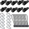 ALMI 10 Set De Pince à Bâche Noir,Clips De Bâche Avec Mousqueton Tendeur Corde Pour Les Auvents De Camping Bâche De Caravane