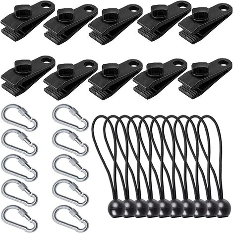 ALMI 10 Set De Pince à Bâche Noir,Clips De Bâche Avec Mousqueton Tendeur Corde Pour Les Auvents De Camping Bâche De Caravane 3 ALMI 10 Set De Pince à Bâche Noir,Clips De Bâche Avec Mousqueton Tendeur Corde Pour Les Auvents De Camping Bâche De Caravane
