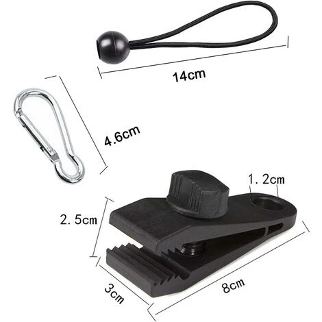 ALMI 10 Set De Pince à Bâche Noir,Clips De Bâche Avec Mousqueton Tendeur Corde Pour Les Auvents De Camping Bâche De Caravane 4 ALMI 10 Set De Pince à Bâche Noir,Clips De Bâche Avec Mousqueton Tendeur Corde Pour Les Auvents De Camping Bâche De Caravane – Image 2