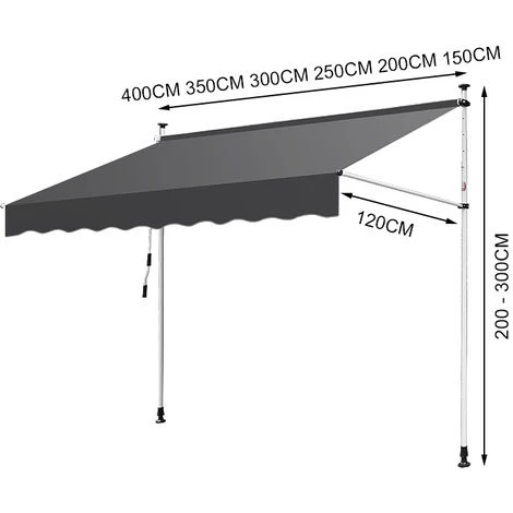 TolleTour Auvent Rétractable Manuel Balcon, Store Banne Balcon Protection Solaire Avec Manivelle, Hauteur Réglable Gris 150x120cm 6 TolleTour Auvent Rétractable Manuel Balcon, Store Banne Balcon Protection Solaire Avec Manivelle, Hauteur Réglable Gris 150x120cm – Image 4