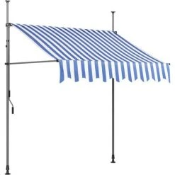 AICOK Auvent Balcon, Store Balcon Imperméable Avec Manivelle, Sans Perçage, Résistant Aux UV Réglable En Hauteur, 250 X 120 Cm, En Métal Et Polyester, Bleu Et Blanc