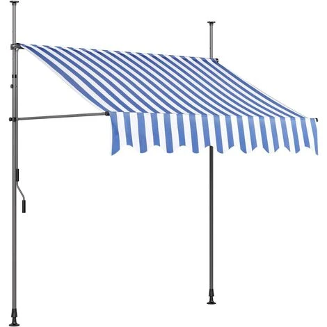 AICOK Auvent Balcon, Store Balcon Imperméable Avec Manivelle, Sans Perçage, Résistant Aux UV Réglable En Hauteur, 250 X 120 Cm, En Métal Et Polyester, Bleu Et Blanc 3 AICOK Auvent Balcon, Store Balcon Imperméable Avec Manivelle, Sans Perçage, Résistant Aux UV Réglable En Hauteur, 250 X 120 Cm, En Métal Et Polyester, Bleu Et Blanc