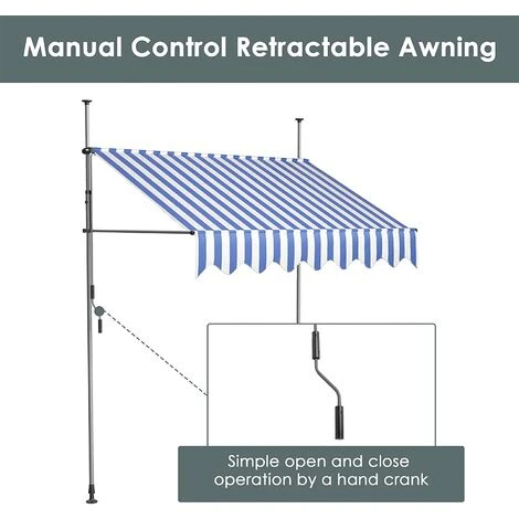 AICOK Auvent Balcon, Store Balcon Imperméable Avec Manivelle, Sans Perçage, Résistant Aux UV Réglable En Hauteur, 250 X 120 Cm, En Métal Et Polyester, Bleu Et Blanc 6 AICOK Auvent Balcon, Store Balcon Imperméable Avec Manivelle, Sans Perçage, Résistant Aux UV Réglable En Hauteur, 250 X 120 Cm, En Métal Et Polyester, Bleu Et Blanc – Image 4