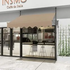 AICOK Auvent De Balcon Rétractable En Métal Et Polyester, Résistant Aux UV Et à L'eau, Hauteur Réglable, Avec Manivelle Sans Perçage, 300 X 120 Cm, Beige -Pergola Soldes 63937832 4