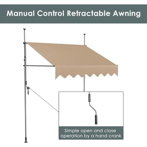 AICOK Auvent De Balcon Rétractable En Métal Et Polyester, Résistant Aux UV Et à L'eau, Hauteur Réglable, Avec Manivelle Sans Perçage, 250 X 120 Cm, Beige 5 AICOK Auvent De Balcon Rétractable En Métal Et Polyester, Résistant Aux UV Et à L'eau, Hauteur Réglable, Avec Manivelle Sans Perçage, 250 X 120 Cm, Beige – Image 3