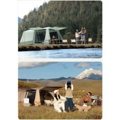 BENOBBY KIDS Tente Octagon, Tente Festival 8 Places, Grande Tente Dôme Avec Pleine Hauteur De Tête, 100% Imperméable, Tente De Camping Familiale Avec Tapis De Sol Cousu（Tige Hydraulique 435*285*195） -Pergola Soldes 63939718 5