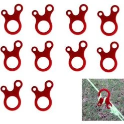 AOUGO Lot De 10 Ajusteurs De Cordon De Boucle De Corde De Vent En Aluminium Pour Tente Camping Randonnée Sac à Dos Activité De Plein Air, Rouge