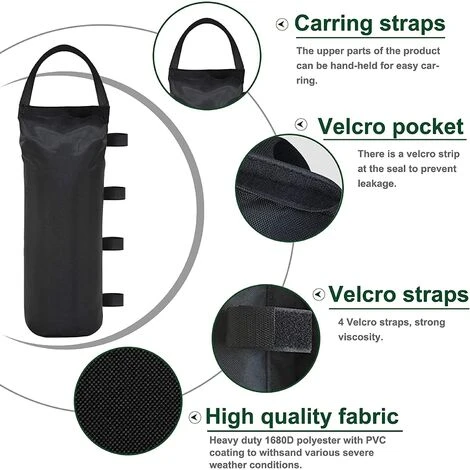 EAUDACè Lot De 4 Sacs De Sable Extra Larges De 50,8 Kg Pour Auvent De Tente Pop-up Ez - Noir (sans Sable) - Noir Foncé 5 EAUDACè Lot De 4 Sacs De Sable Extra Larges De 50,8 Kg Pour Auvent De Tente Pop-up Ez - Noir (sans Sable) - Noir Foncé – Image 3