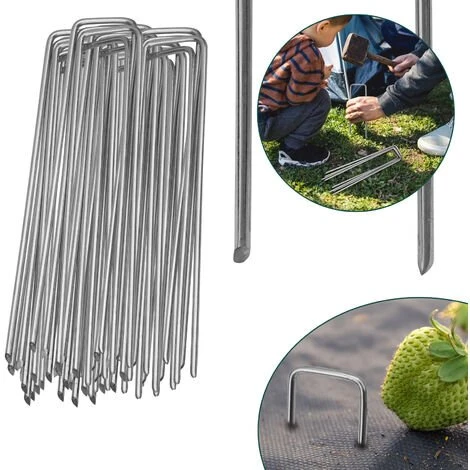 SWANEW 200x Ancre Au Sol Piquets En Acier Galvanisé 150x25mm Ancrage Au Sol Pour Bâches Filets De Jardinage En U Arrondi - Argent 3 SWANEW 200x Ancre Au Sol Piquets En Acier Galvanisé 150x25mm Ancrage Au Sol Pour Bâches Filets De Jardinage En U Arrondi - Argent