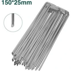 SWANEW 100x Ancre Au Sol Piquets En Acier Galvanisé 150x25mm Ancrage Au Sol Pour Bâches Filets De Jardinage En U Arrondi - Argent