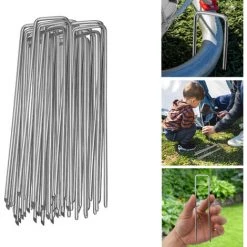 VINGO 150x Ancre Au Sol Piquets En Acier Galvanisé 150x25mm Ancrage Au Sol Pour Bâches Filets De Jardinage En U Arrondi - Argent