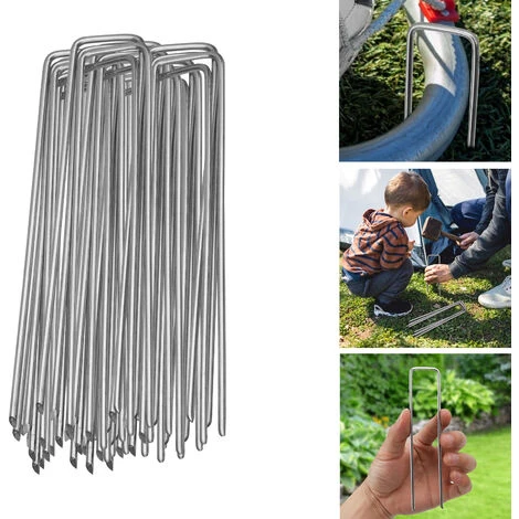 VINGO 150x Ancre Au Sol Piquets En Acier Galvanisé 150x25mm Ancrage Au Sol Pour Bâches Filets De Jardinage En U Arrondi - Argent 3 VINGO 150x Ancre Au Sol Piquets En Acier Galvanisé 150x25mm Ancrage Au Sol Pour Bâches Filets De Jardinage En U Arrondi - Argent
