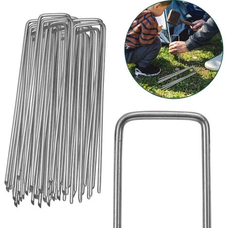 VINGO 50x Ancre Au Sol Piquets En Acier Galvanisé 150x25mm Ancrage Au Sol Pour Bâches Filets De Jardinage En U Arrondi - Argent 3 VINGO 50x Ancre Au Sol Piquets En Acier Galvanisé 150x25mm Ancrage Au Sol Pour Bâches Filets De Jardinage En U Arrondi - Argent