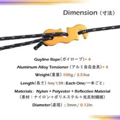 JUNJUN-Corde De Tente Réfléchissante 4 M Corde Nylon Avec Tendeur En Aluminium Léger Ficelle Pour Bâche Fixation Camping -Pergola Soldes 64191369 2