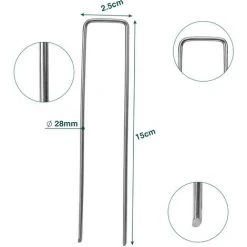 TolleTour 150x Ancre Au Sol Piquets En Acier Galvanisé 150x25mm Ancrage Au Sol Pour Bâches Filets De Jardinage En U Arrondi - Argent -Pergola Soldes 64307999 3