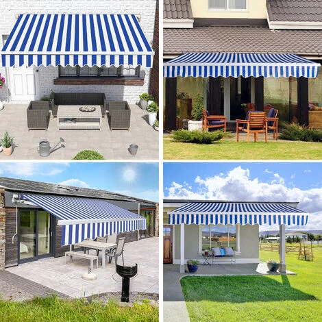 EINFEBEN Store De Balcon Store Banne Manuel Store Extérieur Auvent Balcon Articulé Anti-UV Terrasse Jardin Bleu Blanc 250 X 200 Cm - Bleu 5 EINFEBEN Store De Balcon Store Banne Manuel Store Extérieur Auvent Balcon Articulé Anti-UV Terrasse Jardin Bleu Blanc 250 X 200 Cm - Bleu – Image 3
