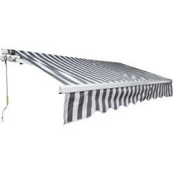 VINGO Store De Balcon Store Banne Manuel Store Extérieur Auvent Balcon Articulé Anti-UV Terrasse Jardin Gris Blanc 250 X 200 Cm - Gris