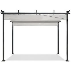 IDMARKET Pergola Toit Rétractable 4 Pieds 3x4 M Tonnelle écrue - Beige -Pergola Soldes 6473979 4