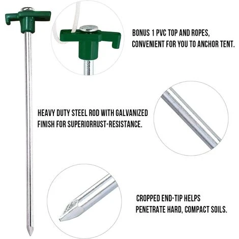 Ensemble Vert De 10 Piquets De Tente Robustes, Ancres Dures, 25 Cm, Enjeux De Terrain, Accessoires De Camping, Acier Galvanisé 56Vingt 5 Ensemble Vert De 10 Piquets De Tente Robustes, Ancres Dures, 25 Cm, Enjeux De Terrain, Accessoires De Camping, Acier Galvanisé 56Vingt – Image 3
