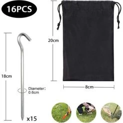 Piquets De Tente, 15 Pièces Piquets De Fixation Sol, Piquets De Tente Camping, Sardines Piquet, Pour Tente De Camping Auvent De Camping Clous Pour Jardinage(0.6mm*18cm) 56Vingt -Pergola Soldes 64940519 2