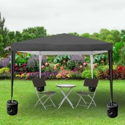 Froadp Ensemble De 4 Supports De Pieds De Pavillon En HDPE, Pouvant être Remplis D'eau Ou De Sable, Pieds Stabilisateurs De Pavillon Pour Auvents De Gazebo, Tentes De Fête De Jardin, Noir -Pergola Soldes 65112609 2