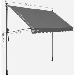 HELLOSHOP26 Store Banne Manuel Store Extérieur Terrasse Réglable En Hauteur Avec Manivelle Protection Solaire Pour Balcon Terrasse Jardin 350 X 130 Cm Gris Anthracite - Gris -Pergola Soldes 65316150 4