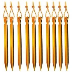 L'FLANEUR Piquets De Tente, Piquets De Tente à Ongles, Piquets De Tente De Camping Extérieur En Aluminium De 10 Pièces Avec Corde Réfléchissante, Idéaux Pour Les Voyages En Camping (18 Cm, Or) ANEUR