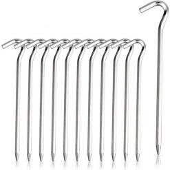 AOUGO Lot De 14 Piquets De Tente, Crochets De Tente En Métal Robustes, Piquets De Camping, Piquets De Sol, Piquets De Tente, Piquets De Bâche, Longs Piquets De Tente Légers, Grands Piquets De Chapiteau Pour Sol Dur, Camping, Plage, Filet De Voyage.