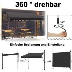 UISEBRT Store Banne Manuel, Store Balcon Avec Manivelle Hauteur Réglable Sans Perçage Protection UV, Solaire, Résistant Aux Intempéries Pour Balcon, Terrasse, Jardin (150 X 120 Cm, Gris Foncé) 10 UISEBRT Store Banne Manuel, Store Balcon Avec Manivelle Hauteur Réglable Sans Perçage Protection UV, Solaire, Résistant Aux Intempéries Pour Balcon, Terrasse, Jardin (150 X 120 Cm, Gris Foncé) -Pergola Soldes 65671643 4