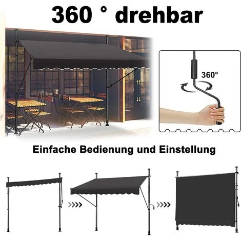 UISEBRT Store Banne Manuel, Store Balcon Avec Manivelle Hauteur Réglable Sans Perçage Protection UV, Solaire, Résistant Aux Intempéries Pour Balcon, Terrasse, Jardin (150 X 120 Cm, Gris Foncé) 6 UISEBRT Store Banne Manuel, Store Balcon Avec Manivelle Hauteur Réglable Sans Perçage Protection UV, Solaire, Résistant Aux Intempéries Pour Balcon, Terrasse, Jardin (150 X 120 Cm, Gris Foncé) – Image 4