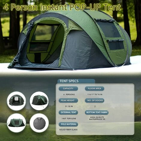 YIDOMDE Pop Up Tente Tentes Instantanées Pour Camping 4 Personnes Secondes Pop Up Ouverture Rapide Camping Randonnée Tente Aavec Sac De Transport Facile à Installer, Vert 7 YIDOMDE Pop Up Tente Tentes Instantanées Pour Camping 4 Personnes Secondes Pop Up Ouverture Rapide Camping Randonnée Tente Aavec Sac De Transport Facile à Installer, Vert – Image 5