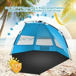 YIDOMDE [Lot De 4] Tente De Plage Pare-soleil Repliable Abris De Plage Protection Solaire UPF 50 Plus UV Parasol Montage Rapide Automatique Pop Up Beach 3 Mesh Fenêtres Autoportrait De Bébé De Plage Instantanée Portative Léger 4.7 Livres,Tent Coins Renfor -Pergola Soldes 65745346 3