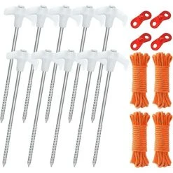 PERLE RARE Piquets De Tente, 10 Piquets De Sol En Métal Robustes, Piquets De Tente De Camping Lumineux Avec Cordons Réfléchissants Et Sac Fourre-tout Pour Auvent De Camping Bâche De Voyage