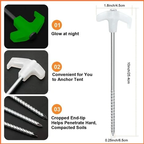 PERLE RARE Piquets De Tente, 10 Piquets De Sol En Métal Robustes, Piquets De Tente De Camping Lumineux Avec Cordons Réfléchissants Et Sac Fourre-tout Pour Auvent De Camping Bâche De Voyage 5 PERLE RARE Piquets De Tente, 10 Piquets De Sol En Métal Robustes, Piquets De Tente De Camping Lumineux Avec Cordons Réfléchissants Et Sac Fourre-tout Pour Auvent De Camping Bâche De Voyage – Image 3