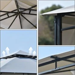 FVO Tonnelle De Terrasse Grande Surface Couverte Avec Panneau Latéral En Acier Enduit De Poudre Toit Résistant Avec Revêtement Hydrofuge 180 G/m² 3 M X 3 M X 2,68 M Gris -Pergola Soldes 65884501 3