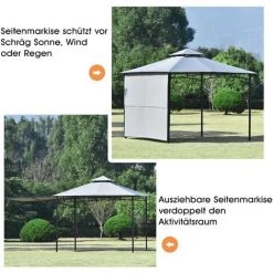 FVO Tonnelle De Terrasse Grande Surface Couverte Avec Panneau Latéral En Acier Enduit De Poudre Toit Résistant Avec Revêtement Hydrofuge 180 G/m² 3 M X 3 M X 2,68 M Gris -Pergola Soldes 65884501 4