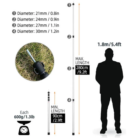 ASUPERMALL Poteaux De Bâche Télescopiques Poteaux De Tente De Camping Réglables Poteaux De Tente Portables Légers En Aluminium De Remplacement Pour Auvents Auvent Abri Anti-pluie, Rouge, 1 Pôle 4 ASUPERMALL Poteaux De Bâche Télescopiques Poteaux De Tente De Camping Réglables Poteaux De Tente Portables Légers En Aluminium De Remplacement Pour Auvents Auvent Abri Anti-pluie, Rouge, 1 Pôle – Image 2