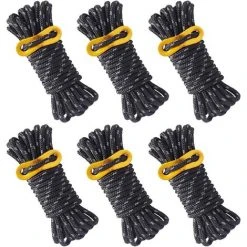 OSQI 6 Pièces Corde De Tente Réfléchissante Corde Tente Camping 4 M X 5 Mm Corde De Tente Noire Avec Tendeur Réglable Pour Les Tentes D'auvent De Camping En Plein Air