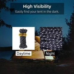 OSQI 6 Pièces Corde De Tente Réfléchissante Corde Tente Camping 4 M X 5 Mm Corde De Tente Noire Avec Tendeur Réglable Pour Les Tentes D'auvent De Camping En Plein Air -Pergola Soldes 65988463 3