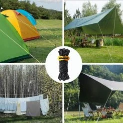 OSQI 6 Pièces Corde De Tente Réfléchissante Corde Tente Camping 4 M X 5 Mm Corde De Tente Noire Avec Tendeur Réglable Pour Les Tentes D'auvent De Camping En Plein Air -Pergola Soldes 65988463 5