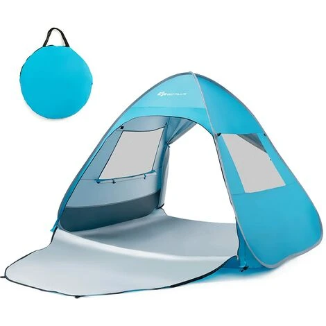 COSTWAY Tente De Camping Pop-up Pliable 2-4 Personnes Avec Sac De Transport, Piquets, Sacs De Sable, Cordes à Vent En Tissu De Polyester Pour Plage, Pique-Nique 3 COSTWAY Tente De Camping Pop-up Pliable 2-4 Personnes Avec Sac De Transport, Piquets, Sacs De Sable, Cordes à Vent En Tissu De Polyester Pour Plage, Pique-Nique