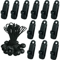 YIDOMDE 24 Pcs Clip De Tente Bâche Avec 12x Pince Pour Bache Et 12x Tendeur Corde Elastique, Pince A Oeillet Pour Bache Camping Accessoires Pour Tentes, Bache Piscine, Bâches, Auvents, Gazebos Tente,A