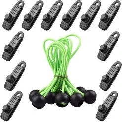 YIDOMDE 24 Pcs Clip De Tente Bâche Avec 12x Pince Pour Bache Et 12x Tendeur Corde Elastique, Pince A Oeillet Pour Bache Camping Accessoires Pour Tentes, Bache Piscine, Bâches, Auvents, Gazebos Tente,C