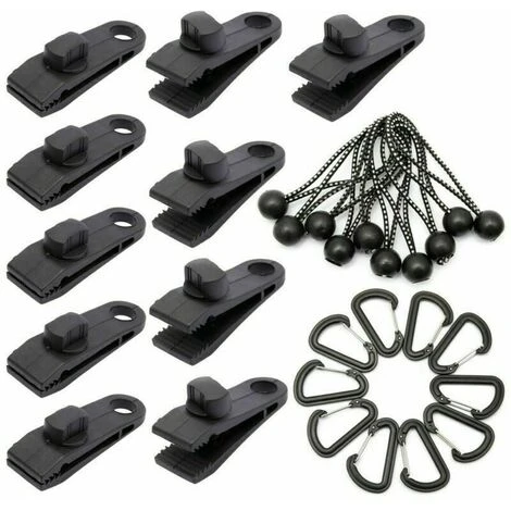 JOORRT Lot De 10 Clips De Bâche Support De Bâche Pour Extérieur Avec Attache En Toile Et Cordon élastique + Mousqueton En Forme De D Pour Bâches, Auvents, Camping, Caravane, Couvertures De Voiture 3 JOORRT Lot De 10 Clips De Bâche Support De Bâche Pour Extérieur Avec Attache En Toile Et Cordon élastique + Mousqueton En Forme De D Pour Bâches, Auvents, Camping, Caravane, Couvertures De Voiture