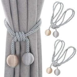 Lot De 2 Embrasses De Rideaux-Embrasse Rideau Tressage Rideaux Boucle Attaches Pour Rideaux-Boucles Pour Rideaux-Accessoires Pour Rideaux Et Stores- Beige + Gris -Adélala