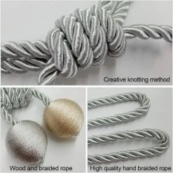 Lot De 2 Embrasses De Rideaux-Embrasse Rideau Tressage Rideaux Boucle Attaches Pour Rideaux-Boucles Pour Rideaux-Accessoires Pour Rideaux Et Stores- Beige + Gris -Adélala -Pergola Soldes 66386192 3