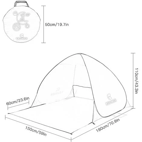 TANCYCO 70.9x59x43.3 Pouces Tente De Plage Pop-up Instantanée Automatique Anti UV Abri Soleil Cabana Pour Camping Pêche Randonnée Pique-Nique (Type B) 5 TANCYCO 70.9x59x43.3 Pouces Tente De Plage Pop-up Instantanée Automatique Anti UV Abri Soleil Cabana Pour Camping Pêche Randonnée Pique-Nique (Type B) – Image 3