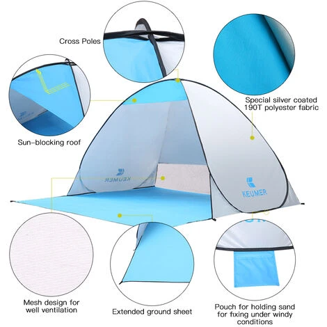 TANCYCO 70.9x59x43.3 Pouces Tente De Plage Pop-up Instantanée Automatique Anti UV Abri Soleil Cabana Pour Camping Pêche Randonnée Pique-Nique (Type B) 6 TANCYCO 70.9x59x43.3 Pouces Tente De Plage Pop-up Instantanée Automatique Anti UV Abri Soleil Cabana Pour Camping Pêche Randonnée Pique-Nique (Type B) – Image 4